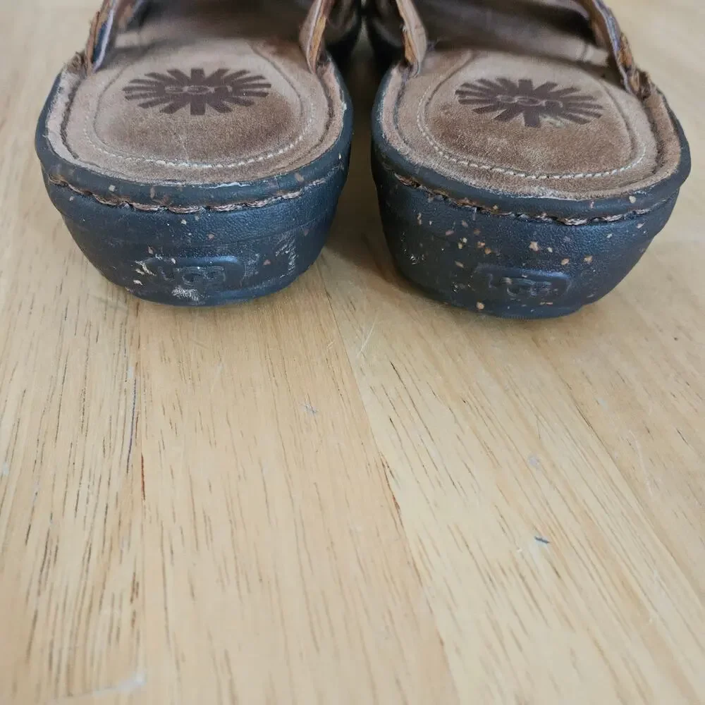 UGG Australia Keala Fisherman Sandals Sz 7 Brown Basketweave Slip On Leather